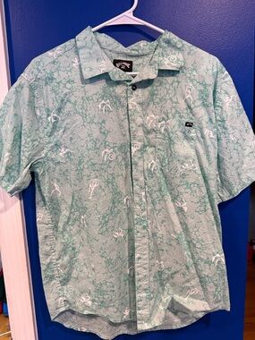 Billabong Men's Mint Green Short-Sleeve Printed Button-Down Shirt